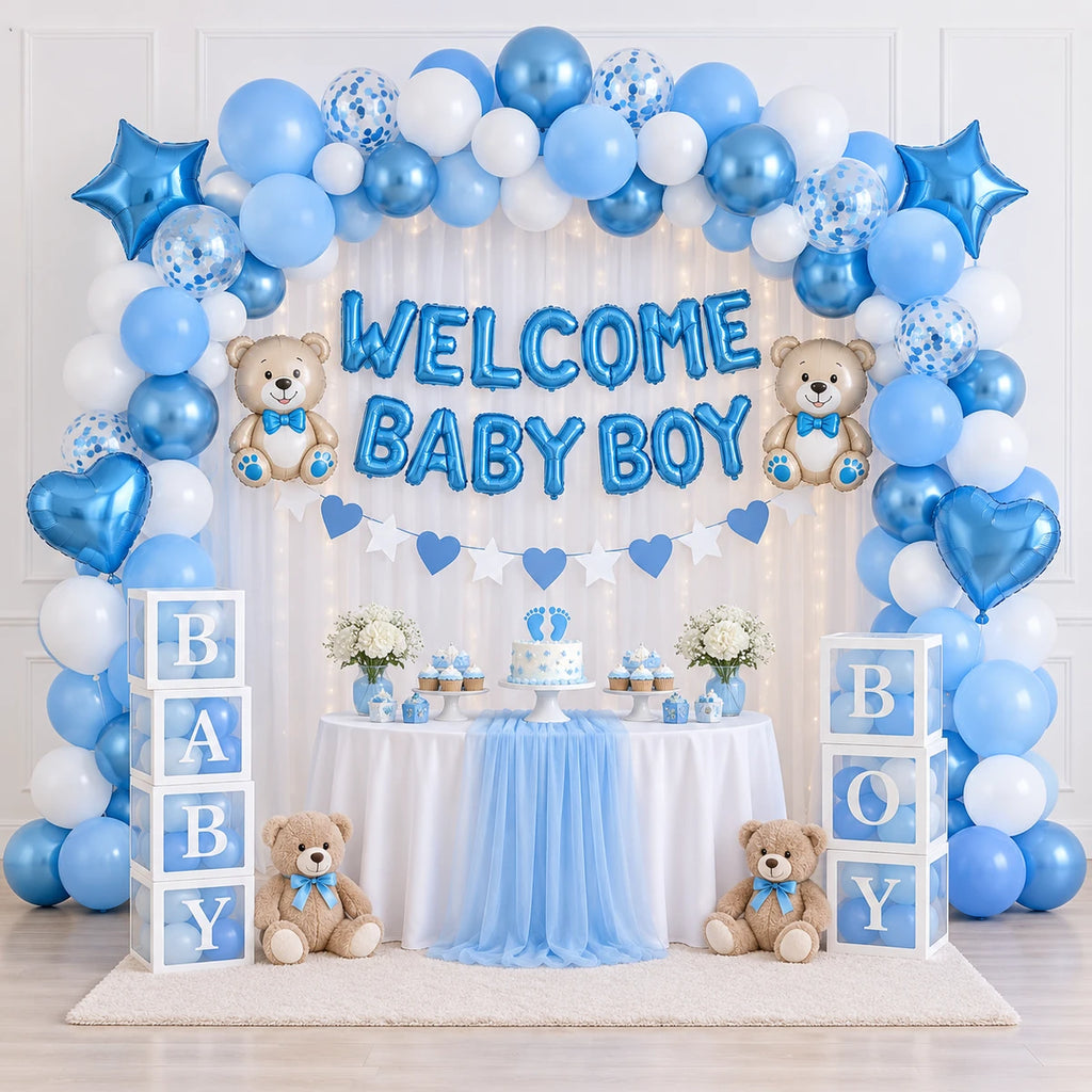 71 Pcs Welcome Baby Boy Decoration Kit – Blue White Combo