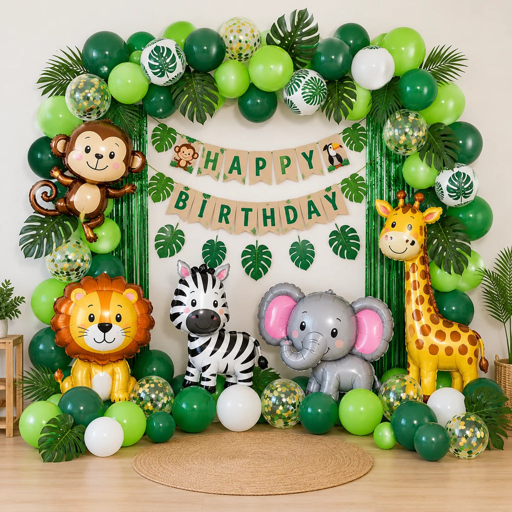 70 Pcs Jungle Theme Birthday Decoration Kit with Animal Foils