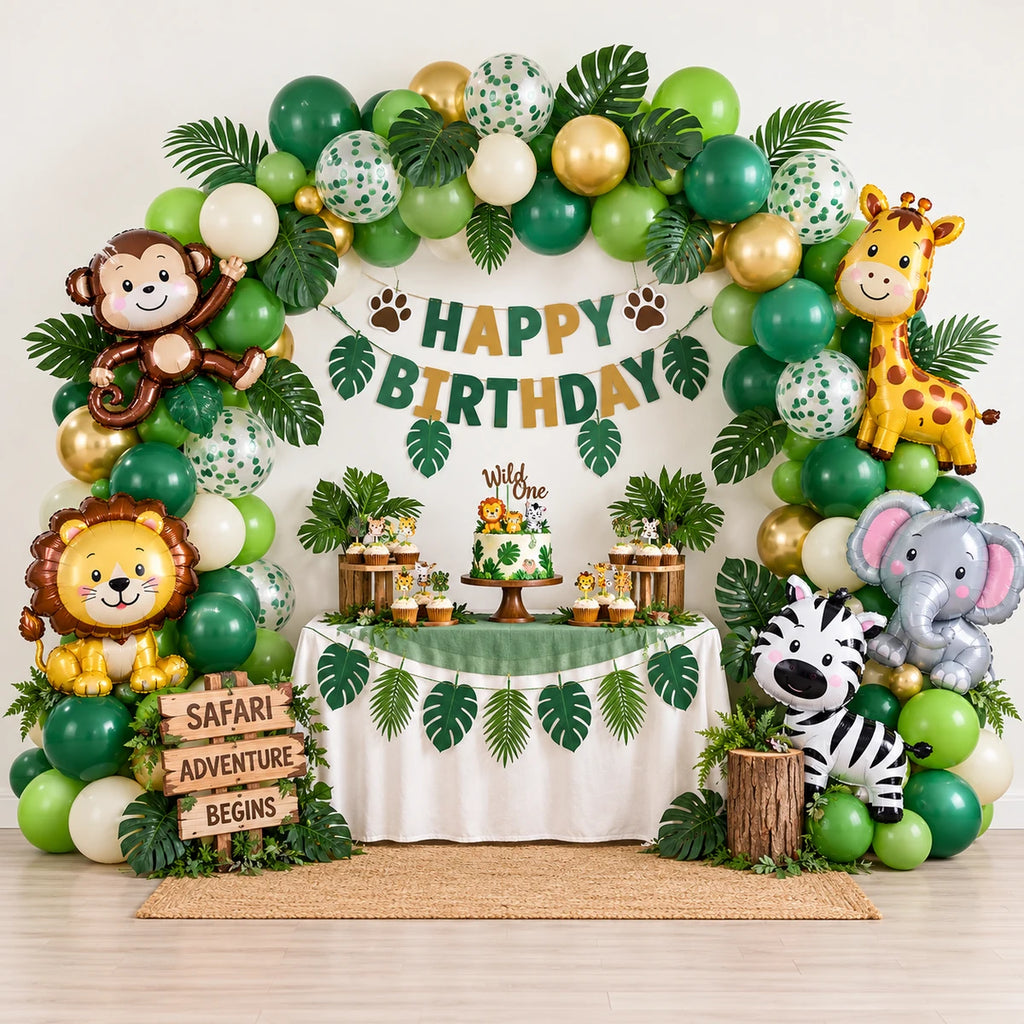 101 Pcs Jungle Safari Birthday Decoration Kit with Animal Balloons