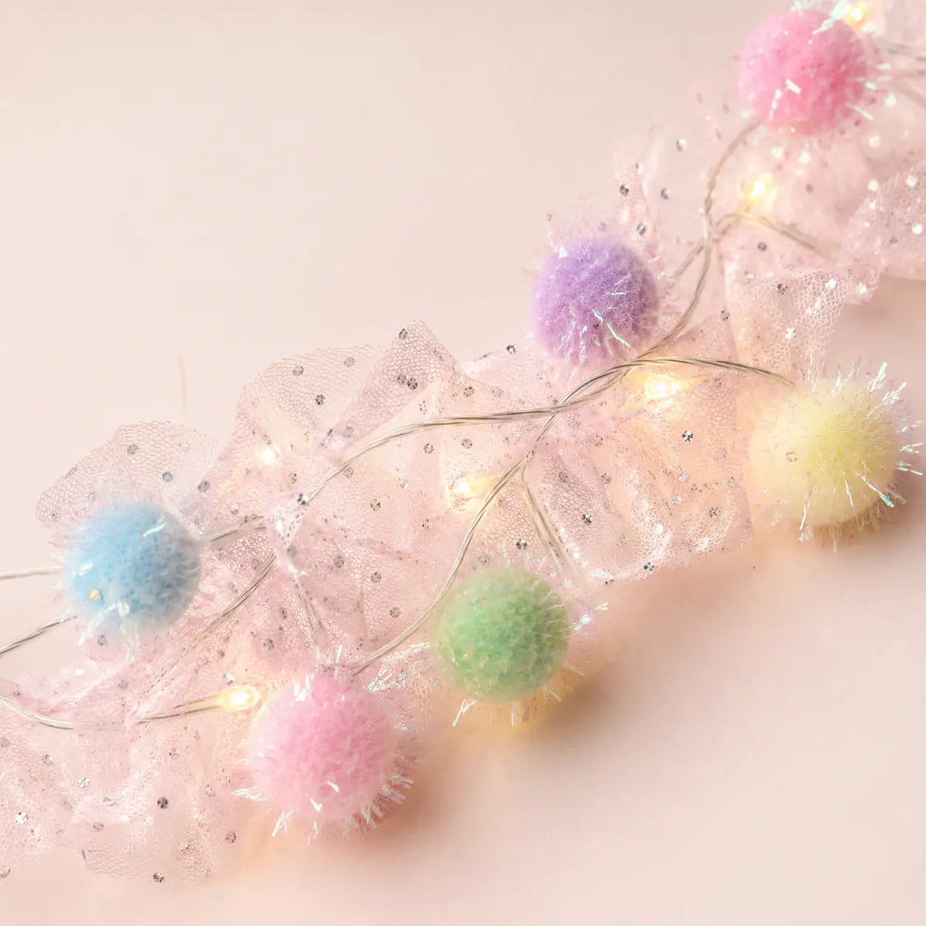 Pastel Pom Pom LED String Light with Pink Mesh – Warm White Fairy Lights for Home & Room Décor image 3