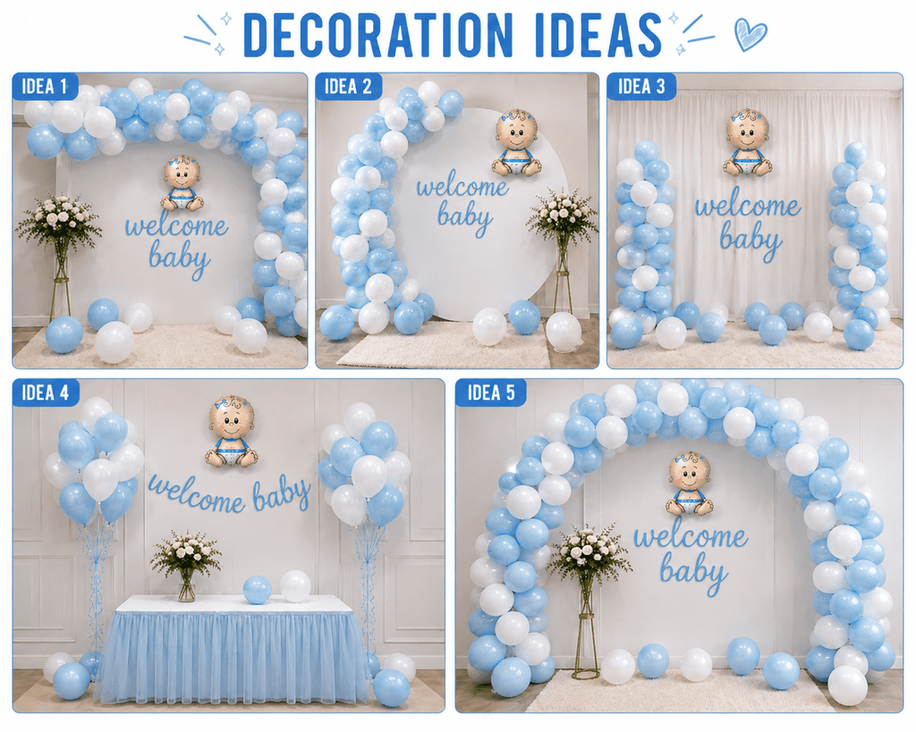 45 Pcs Welcome Baby Boy Decoration Kit – Blue White Balloons image 2