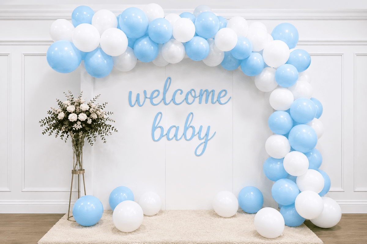 45 Pcs Welcome Baby Boy Decoration Kit – Blue White Balloons image 0