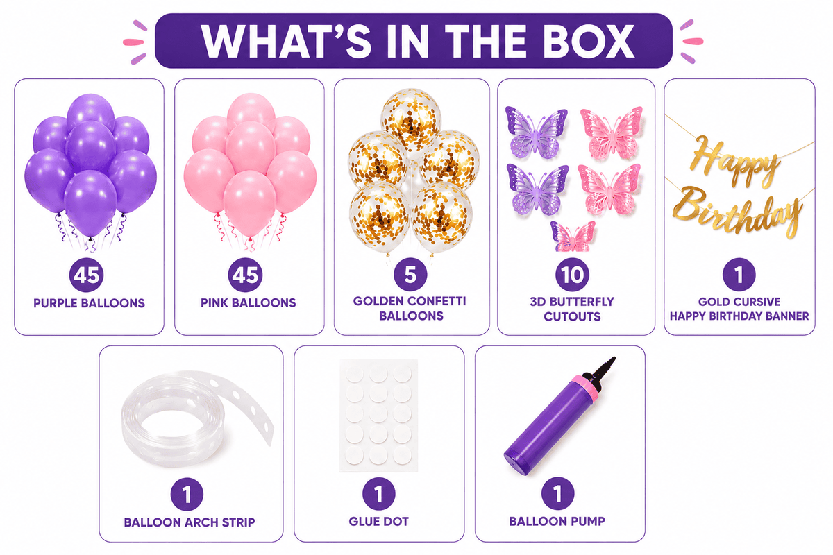 109 Pcs Butterfly Birthday Balloon Arch Kit – Pink & Purple image 1