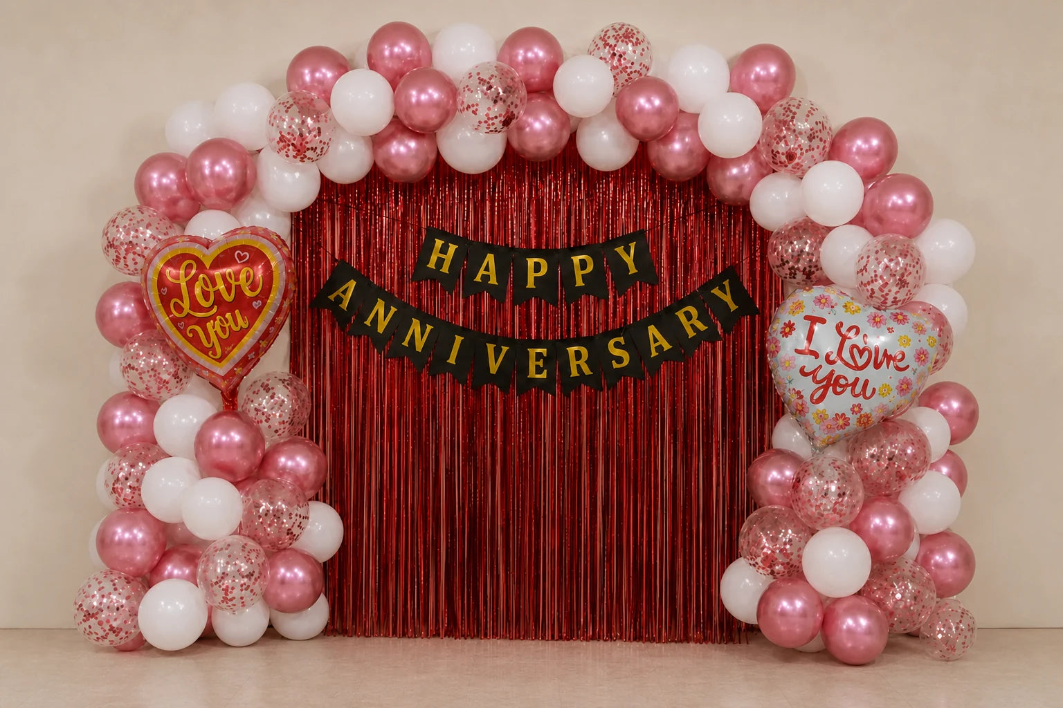 84 Pcs Happy Anniversary Decoration Kit – Pink & White Balloons image 0