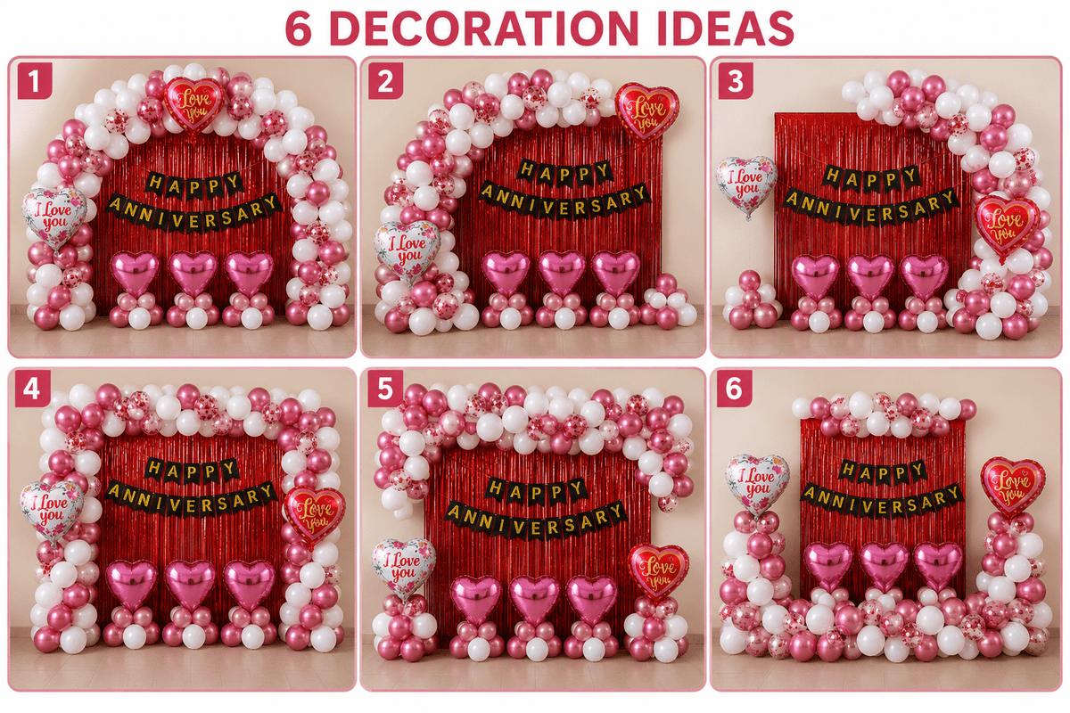 84 Pcs Happy Anniversary Decoration Kit – Pink & White Balloons image 2