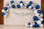 64 Pcs Blue Silver Birthday Decoration Kit with Balloon Garland image 0