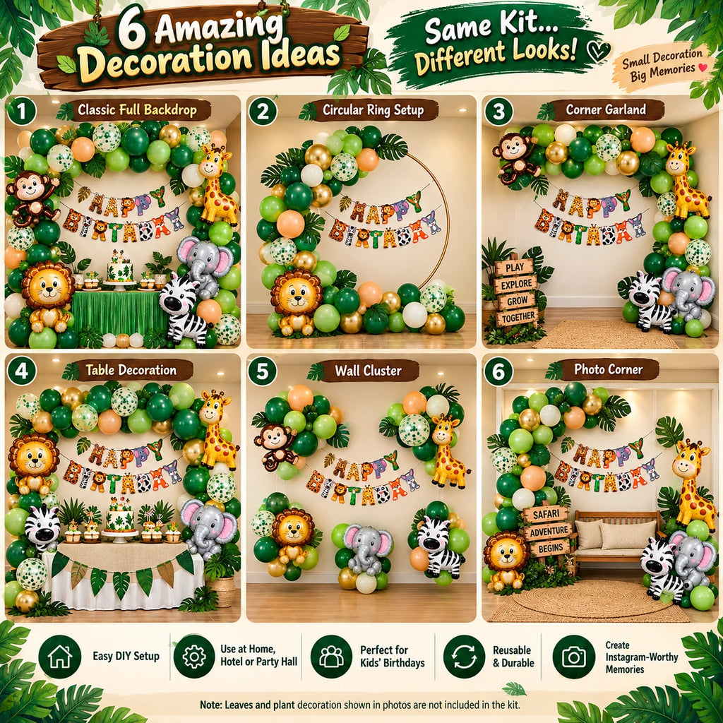 Jungle Safari Birthday Decoration Kit – 62 Pcs DIY Balloon & Animal Theme Set