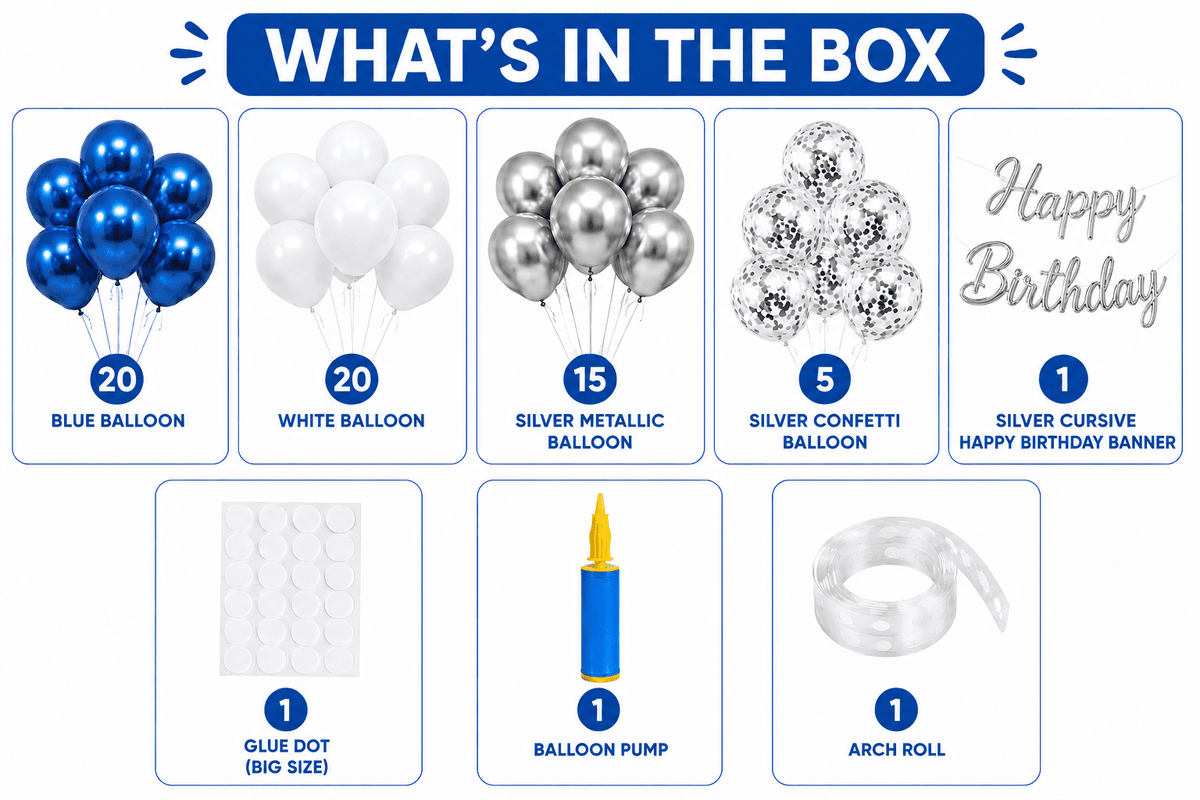 64 Pcs Blue Silver Birthday Decoration Kit with Balloon Garland image 1