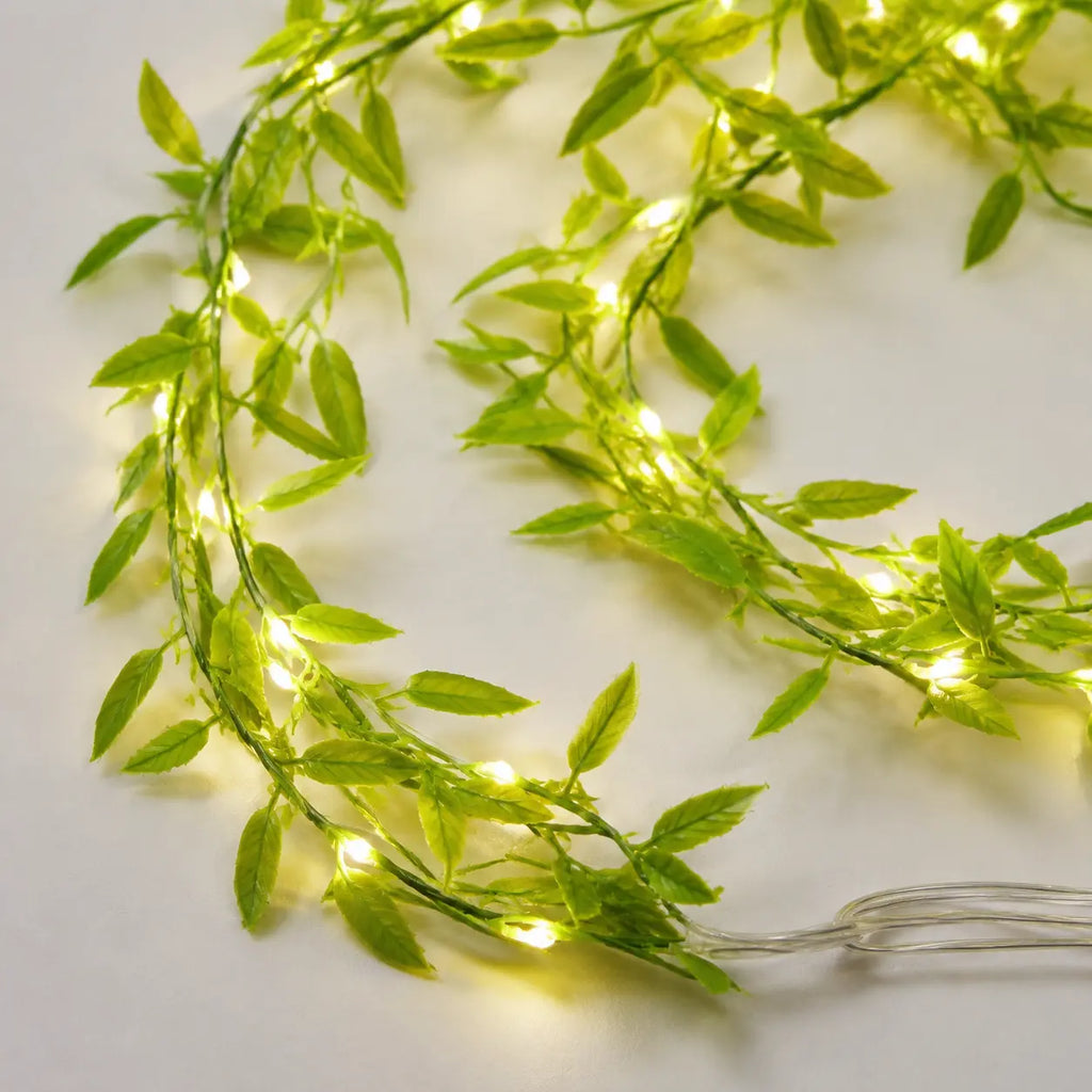 Green Leaf Curtain LED Light with 10 Hanging Strings – Warm White image 2