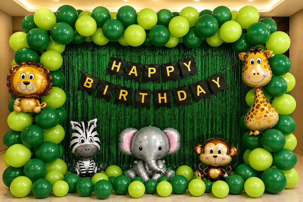 70 Pcs Jungle Theme Birthday Decoration Kit with Animal Foils image 0