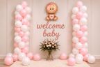 45 Pcs Welcome Baby Girl Decoration Kit – Pink White Balloons image 0