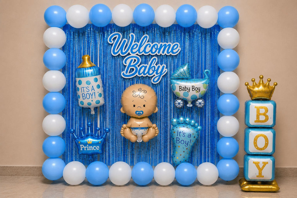 71 Pcs Welcome Baby Boy Decoration Kit – Blue White Combo image 0