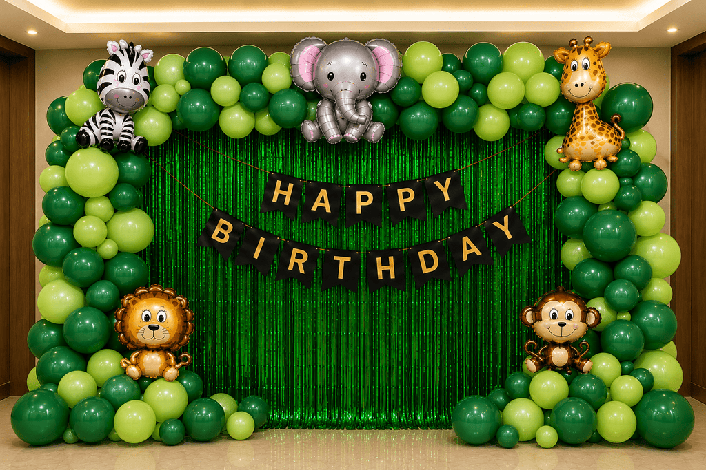 101 Pcs Jungle Safari Birthday Decoration Kit with Animal Balloons image 0