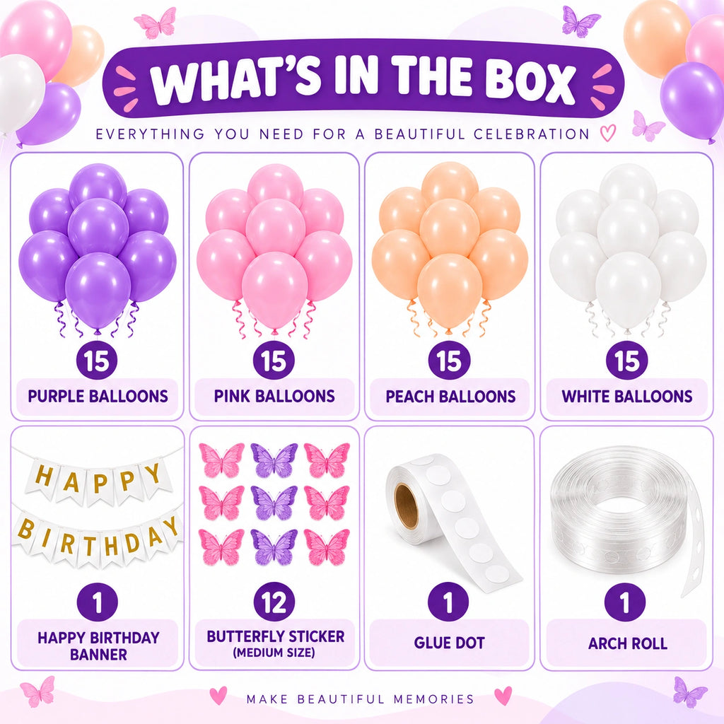 75 Pcs Pastel Butterfly Birthday Decoration Kit – Pink Purple Peach
