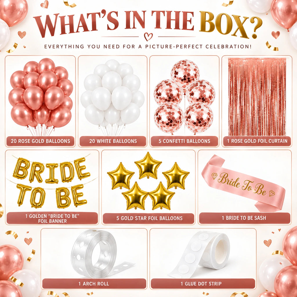 51 Pcs Bride To Be Decoration Kit – Rose Gold Bridal Shower Set