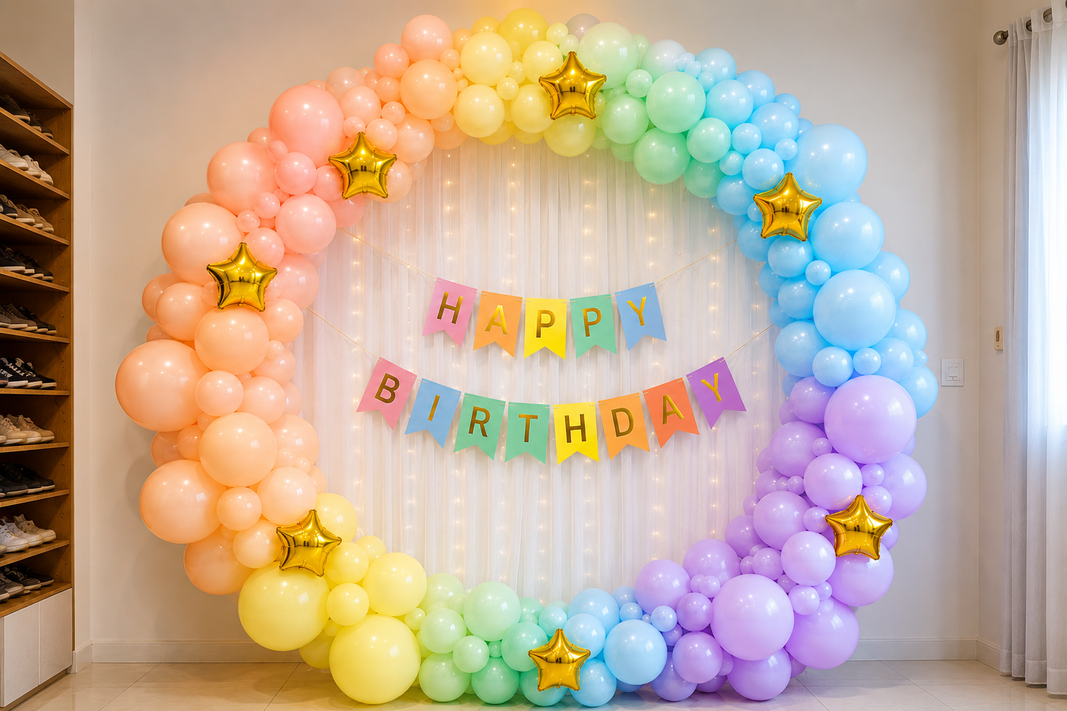 65 Pcs Pastel Rainbow Birthday Decoration Kit with Balloon Arch image 0