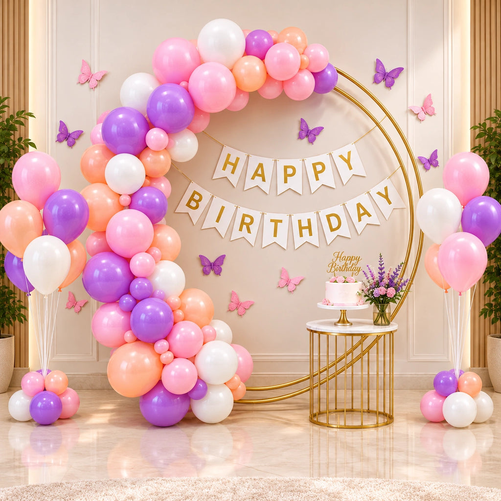 75 Pcs Pastel Butterfly Birthday Decoration Kit – Pink Purple Peach