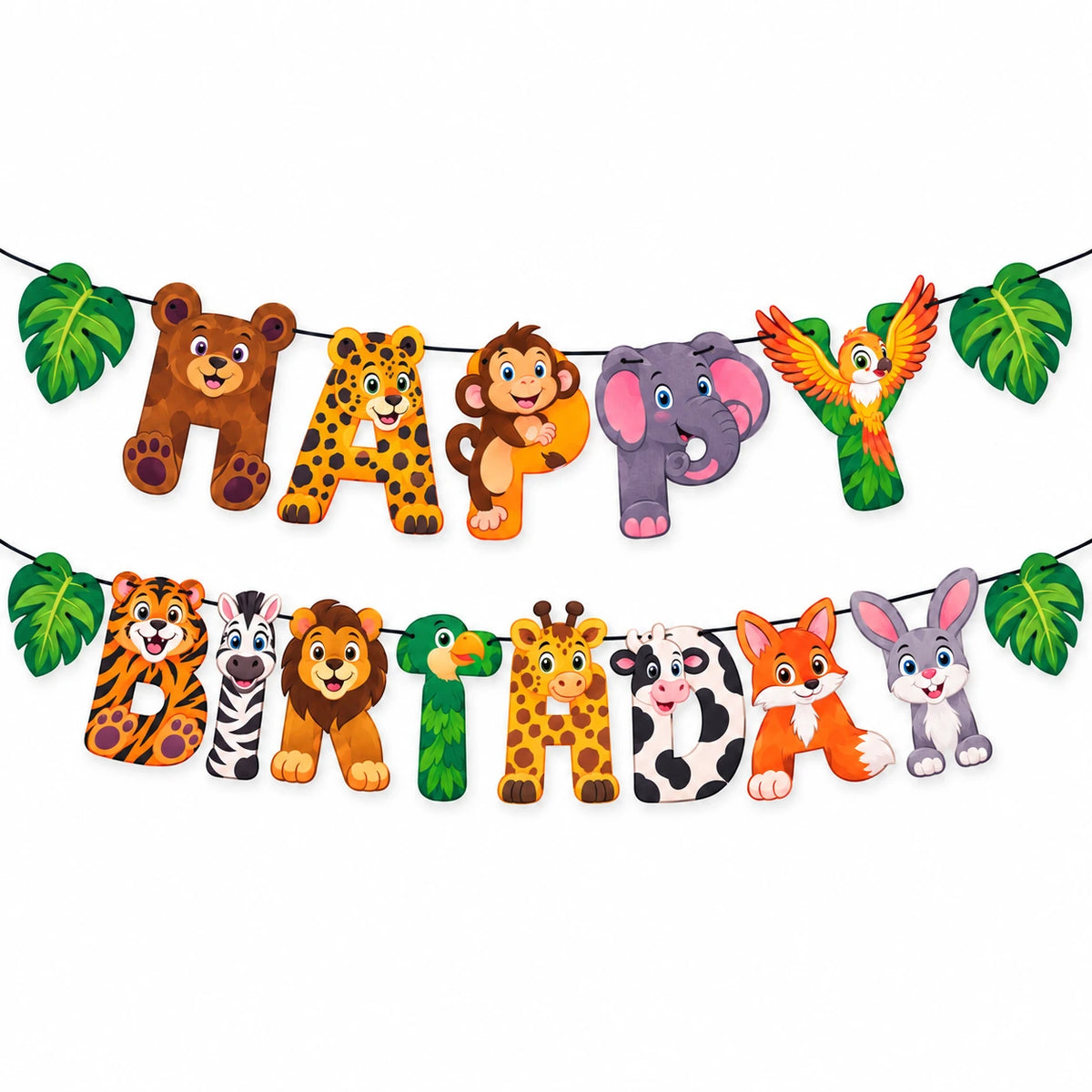 Jungle animal Happy Birthday banner for kids birthday decoration