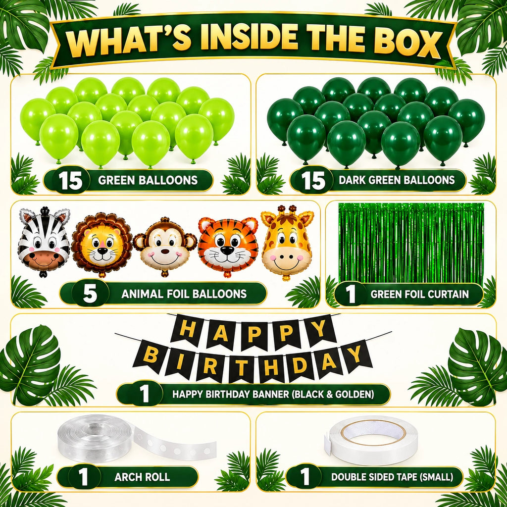 39 Pcs Jungle Theme Birthday Decoration Kit with Animal Balloons