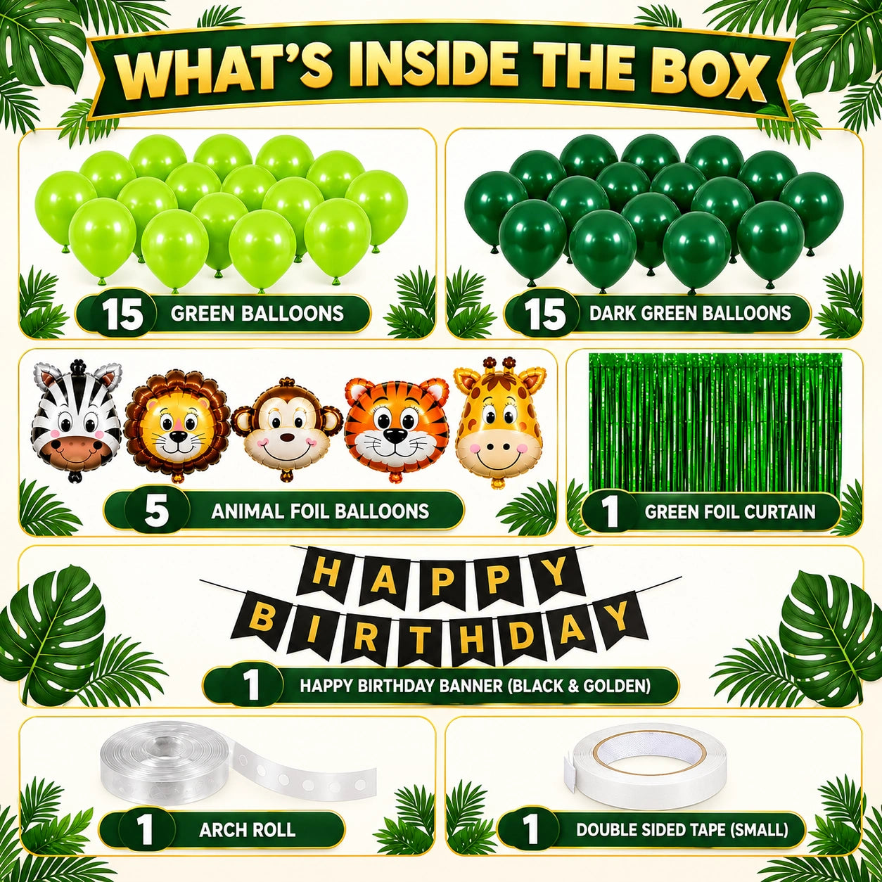 39 Pcs Jungle Theme Birthday Decoration Kit with Animal Balloons