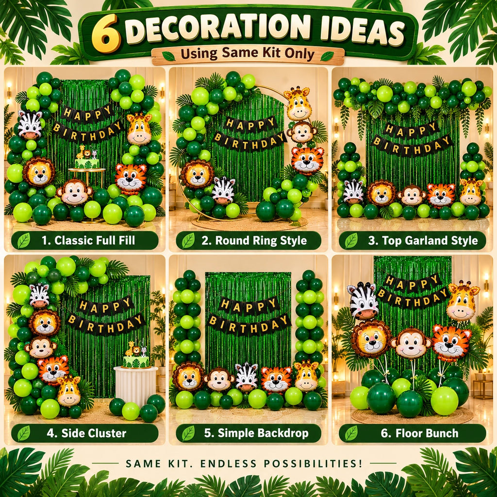 39 Pcs Jungle Theme Birthday Decoration Kit with Animal Balloons