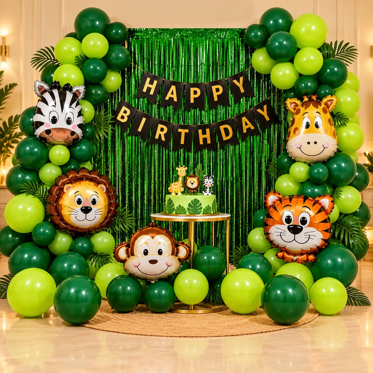 39 Pcs Jungle Theme Birthday Decoration Kit with Animal Balloons