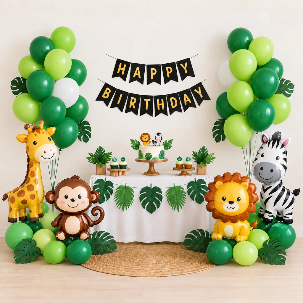 39 Pcs Jungle Theme Birthday Decoration Kit with Animal Balloons