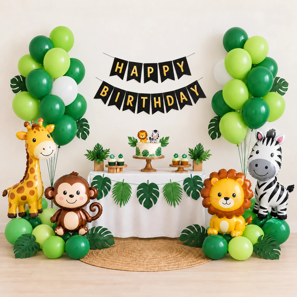 39 Pcs Jungle Theme Birthday Decoration Kit with Animal Balloons