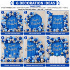 41 Pcs Blue & Silver Birthday Decoration Kit with Blue Foil Curtain