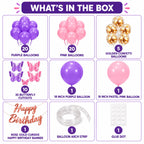 60 Pcs Pink & Purple Butterfly Birthday Decoration Kit with Rose Gold Banner
