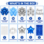 41 Pcs Blue & Silver Birthday Decoration Kit with Blue Foil Curtain