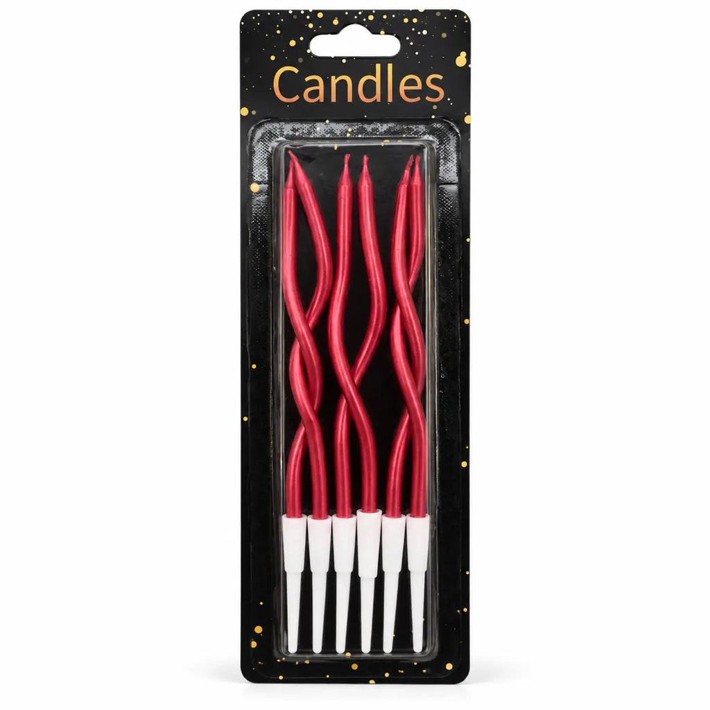 Metallic Curly Birthday Candles with Holders – 6 Pcs