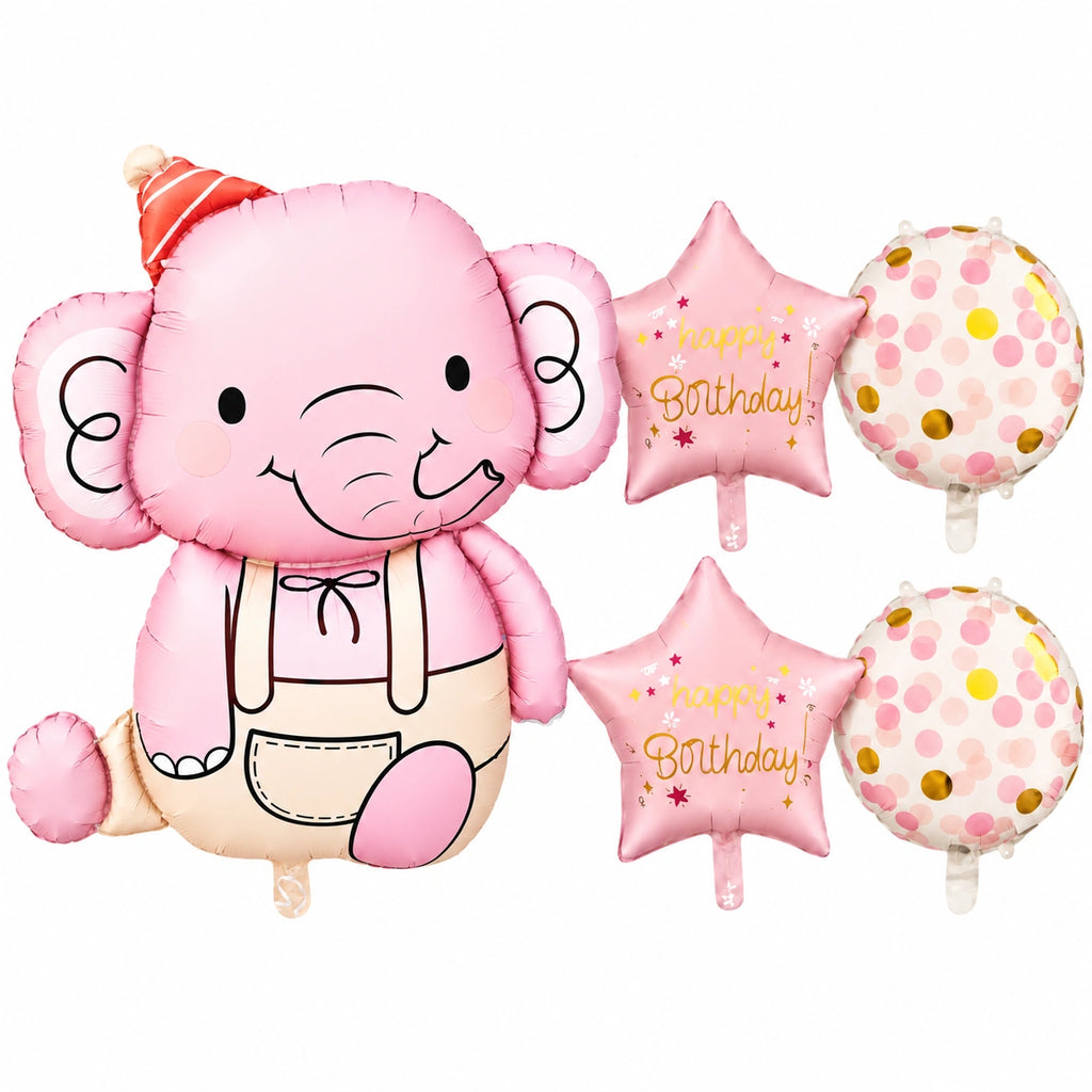 Pink Elephant Foil Balloon Set for Kids Birthday – 5 Pcs