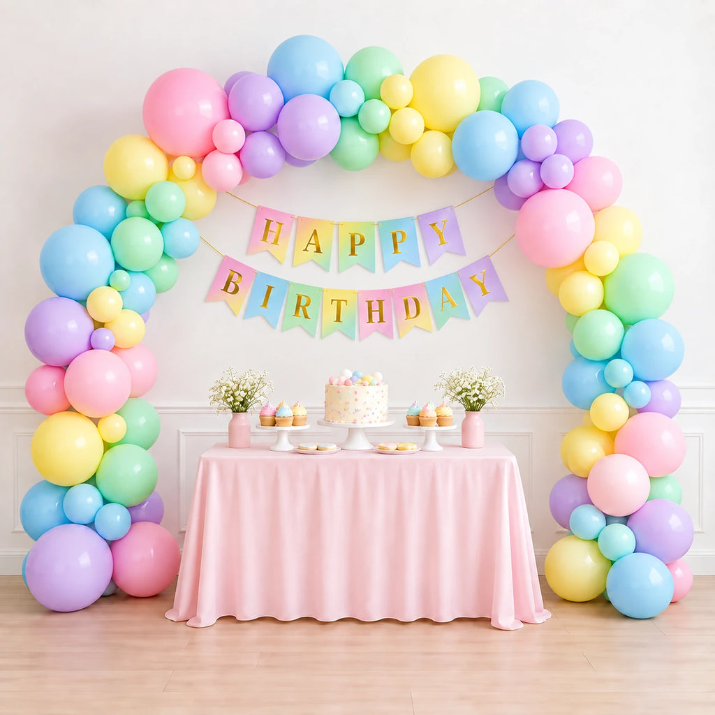 65 Pcs Pastel Rainbow Birthday Decoration Kit with Balloon Arch