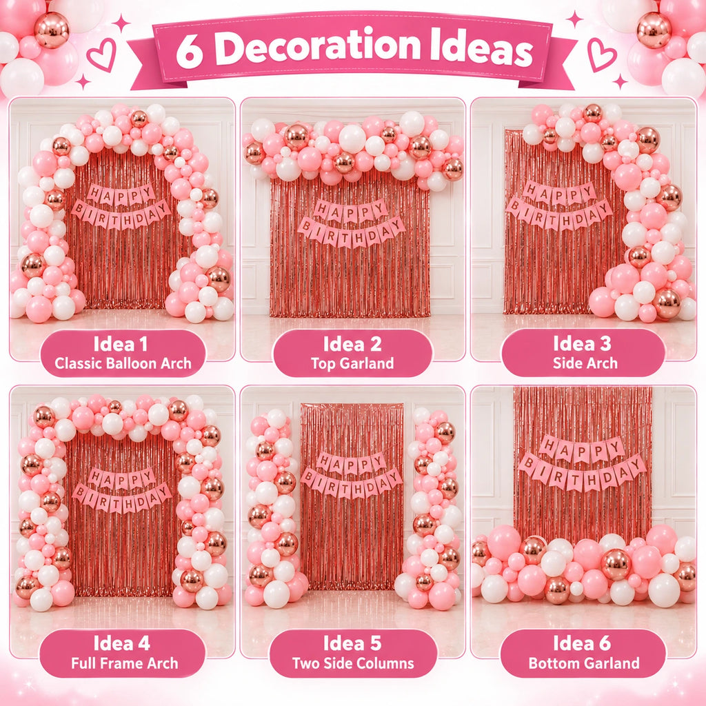 74 Pcs Pink Rose Gold Birthday Decoration Kit with Balloon Garland