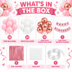 74 Pcs Pink Rose Gold Birthday Decoration Kit with Balloon Garland