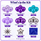 Purple & Teal Birthday Decoration Kit with Blue Foil Curtain – 29 Pcs