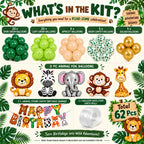 Jungle Safari Birthday Decoration Kit – 62 Pcs DIY Balloon & Animal Theme Set