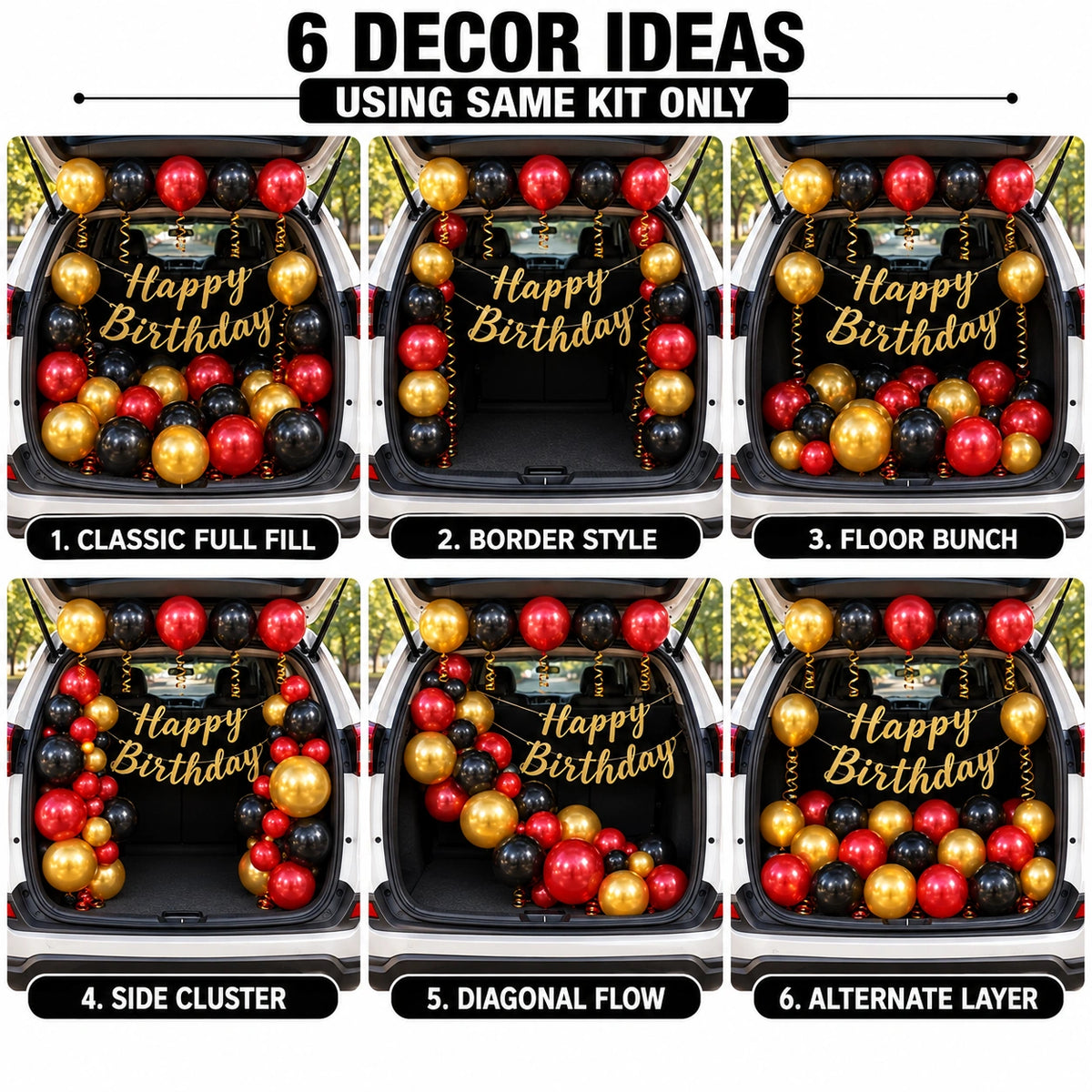 17 Pcs Car Boot Birthday Decoration Kit – Red, Black & Gold