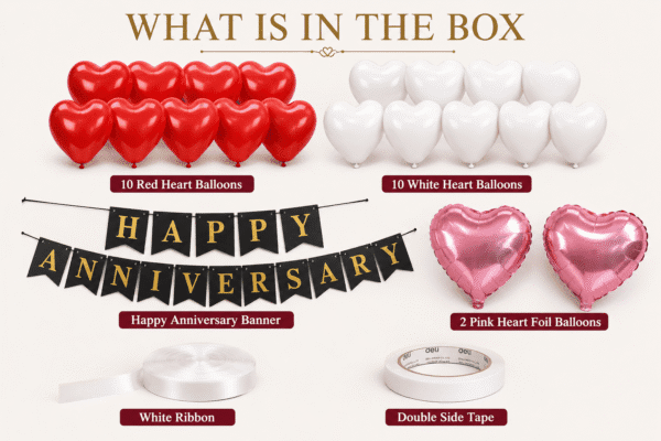 25 Pcs Happy Anniversary Decoration Kit with Heart Shape Balloons & Pink Heart Foil Balloons