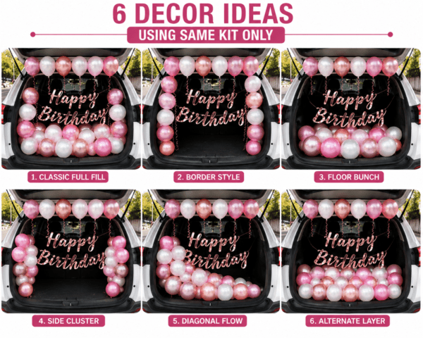 17 Pcs Car Boot Birthday Decoration Combo Kit for | Pink White Rose Gold Balloon Surprise Set