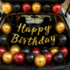 17 Pcs car boot birthday decoration kit for boys with red, black and gold balloons and gold Happy Birthday banner for birthday surprise celebration