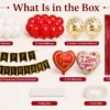 50 Pcs Red White Anniversary Decoration Kit Contents 50 Pcs red white anniversary decoration kit contents with balloons, banner, heart foils, curtain and accessories