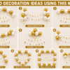 White and gold birthday decoration ideas with metallic balloons, happy birthday banner and elegant party setup designs.