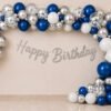 Blue Silver Birthday Decoration Kit for Boys Blue silver birthday decoration with balloon arch and silver Happy Birthday banner