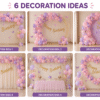 Six butterfly birthday decoration ideas using pink, purple, peach and white balloons with Happy Birthday banner.