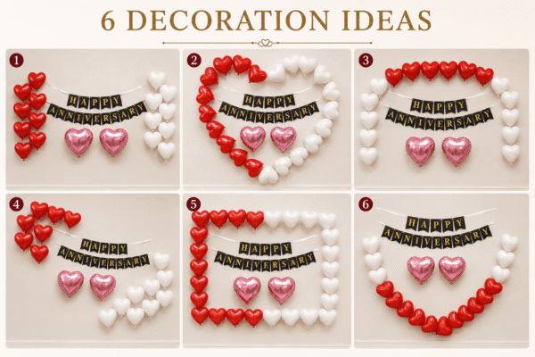 25 Pcs Happy Anniversary Decoration Kit with Heart Shape Balloons & Pink Heart Foil Balloons