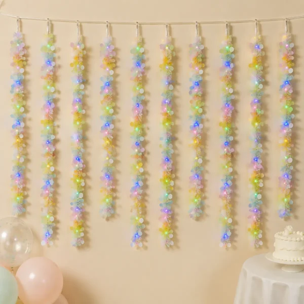 Partyora-10-Strip-Pastel-LED-Curtain-Light Multicolor LED Decoration Light for Diwali & Ganpati – 10 Ft, 10 Hanging Lines, 2 Ft Drop | Plug-In Festive Light