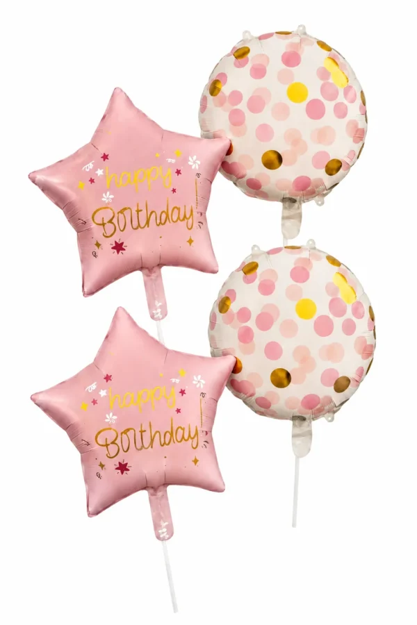 Pink Star and Polka Dot Foil Balloons Pink Happy Birthday star and polka dot foil balloons set
