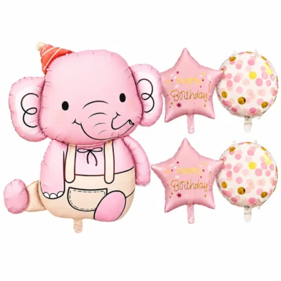 Pink Elephant Foil Balloon Set – 5 Pcs Pink elephant foil balloon set for kids birthday decoration – 5 pcs